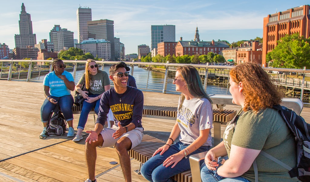Students explore downtown Providence's newest feature, the Providence River Pedestrian Bridge. Students explore downtown Providence's newest feature, the Providence River Pedestrian Bridge.