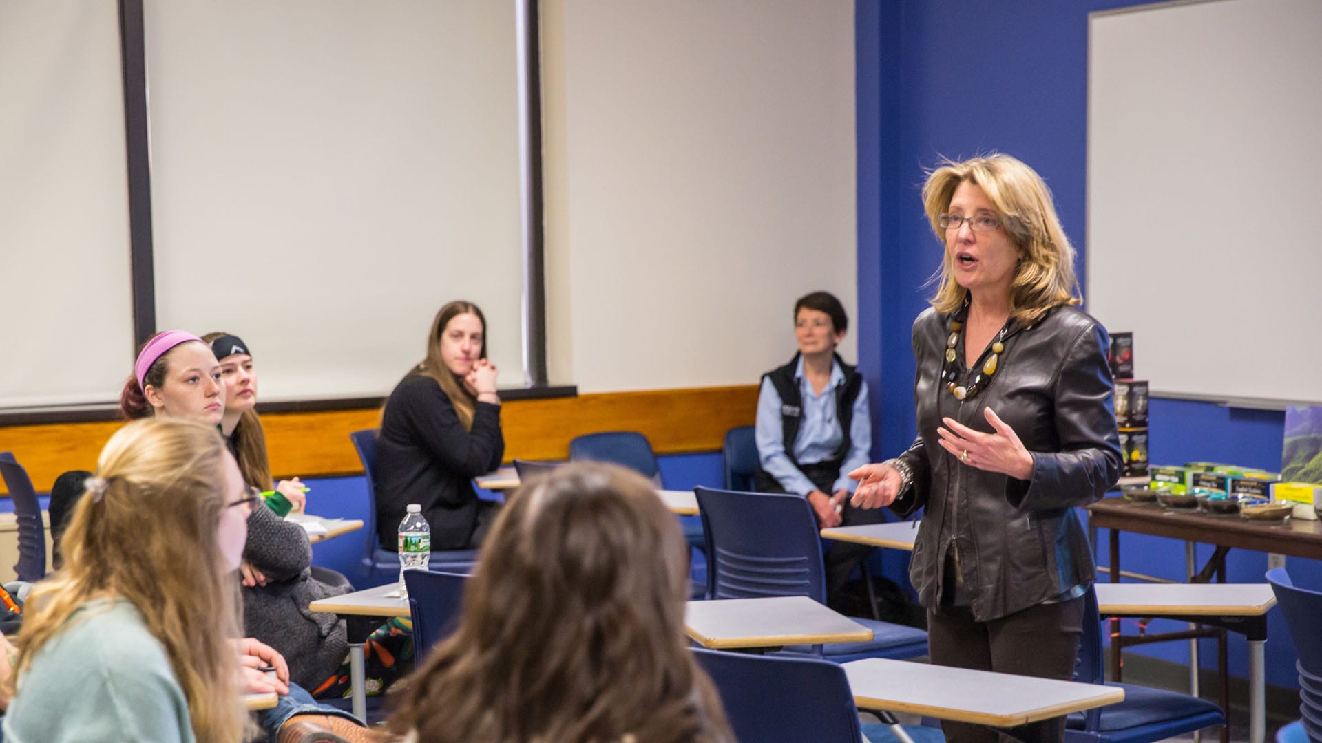 Cindi Bigelow speaks with hospitality students about Bigelow Tea and breaking into the industry.