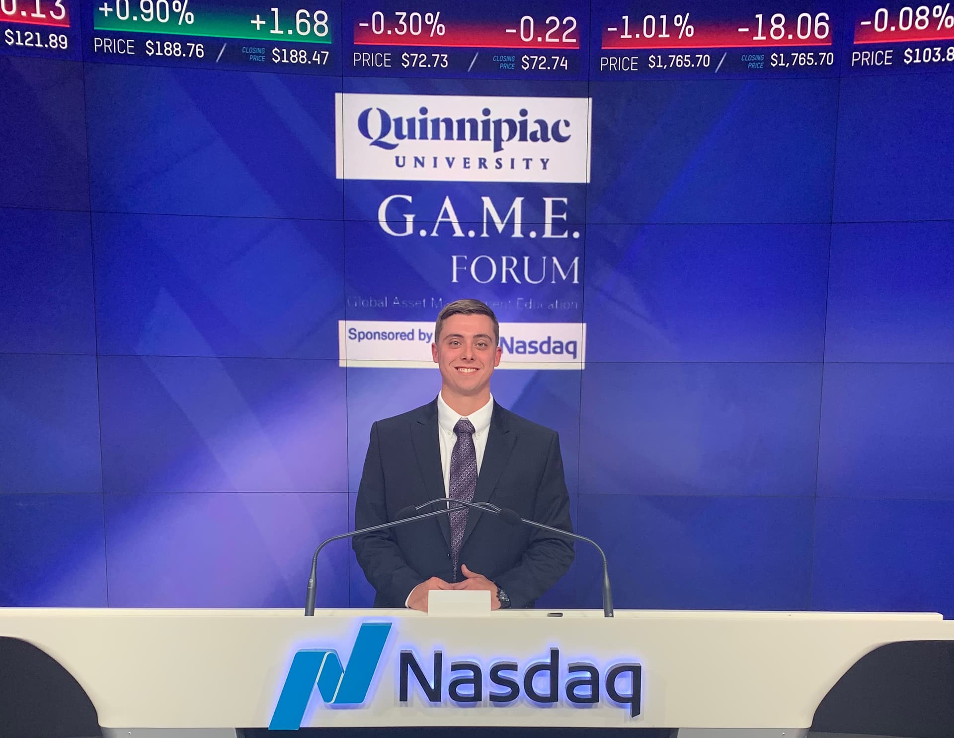 Brandon Kauffman at NASDAQ closing bell ceremony.
