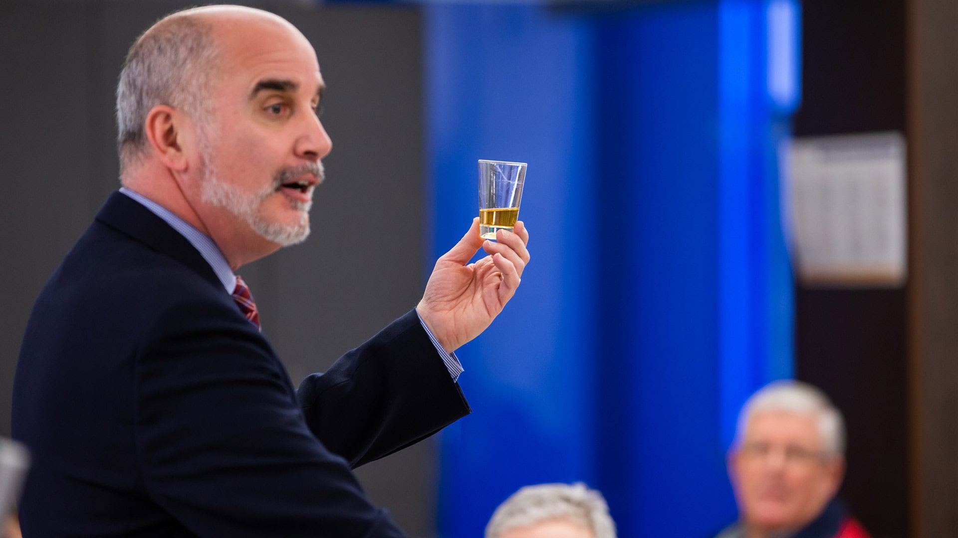 Michael Sabitoni, associate professor and department chair for both International Travel/Tourism Studies and Food & Beverage Management, gave students and parents a tea tasting experience during Hospitality Experience Day.