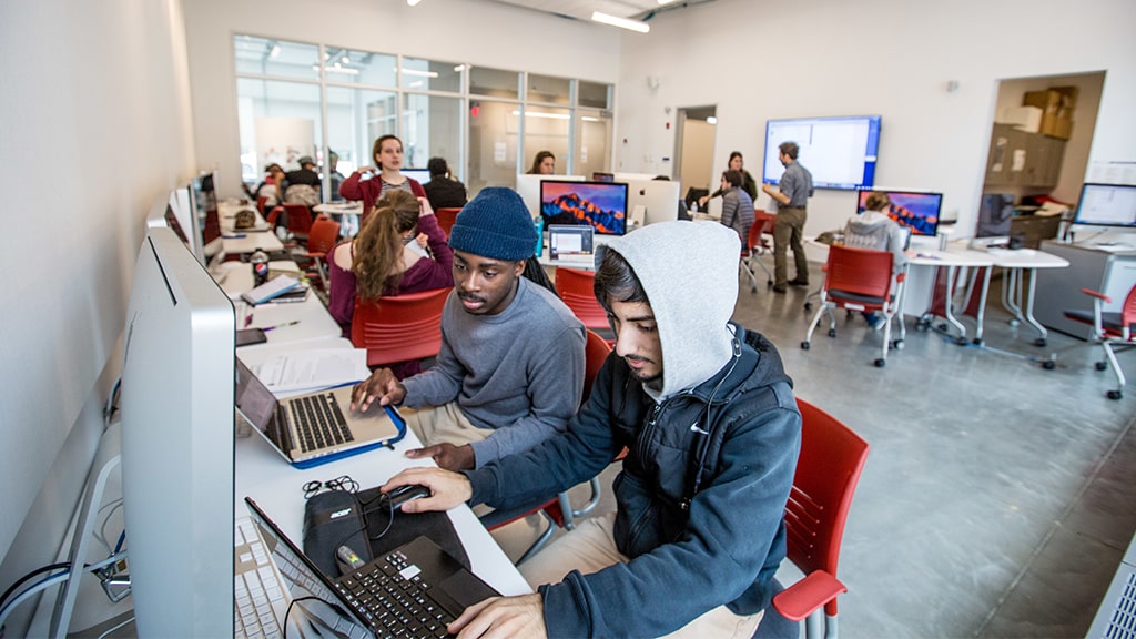 Graphic Design students in a lab