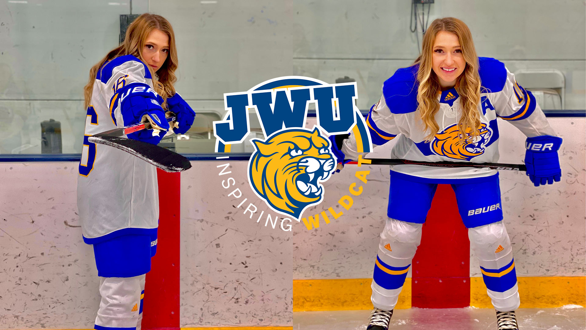Koryn Russell on the ice with her hockey stick