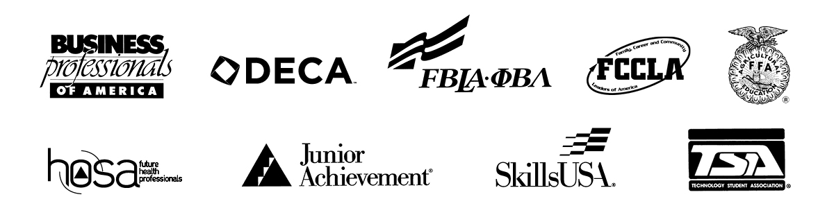 NSO Logos The NSO logos for BPA, DECA, FBLA-IBA, FCCLA, FFA, HOSA, Junior Achievement, SkillsUSA, and TSA